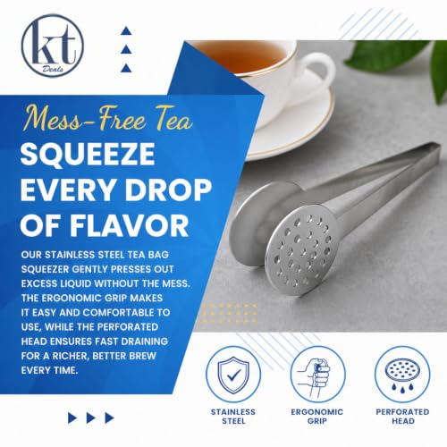 Stainless Steel Tea Bag Squeezer Tongs - 2 Pack Gripper & Strainer
