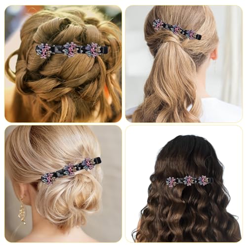 BOXOB Crystal Stone Braided Hair Clips - 2Pcs Shiny Rhinestone Barrettes