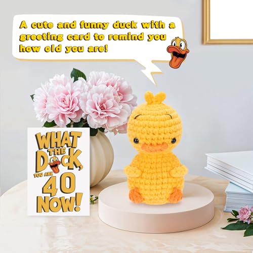 Handmade Positive Crochet Duck Plush with Funny Birthday Card