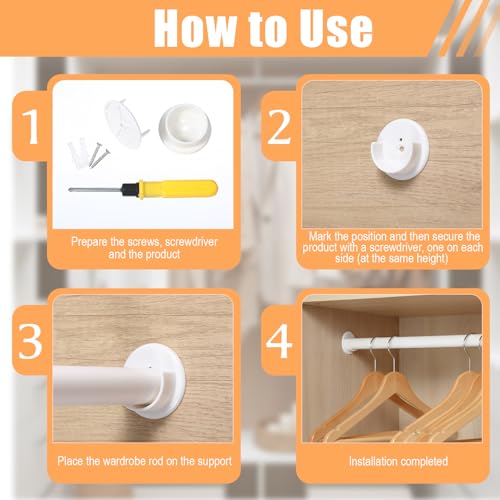 4-Pack Plastic Closet Rod Holders for 1-3/8" Rods - Durable Support Bracket Set