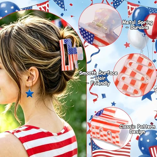 American Flag Hair Claw Clips 3-Pack - Patriotic Red White & Blue USA Hair Accessories