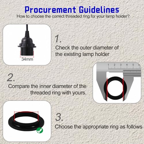 Bonsicoky E27 Lamp Shade Collar Rings - 2 Pack Black Adapter