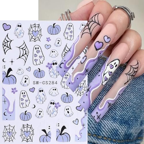 6 Sheets Halloween 3D Self-Adhesive Nail Art Stickers Decals Ghost Pumpkin