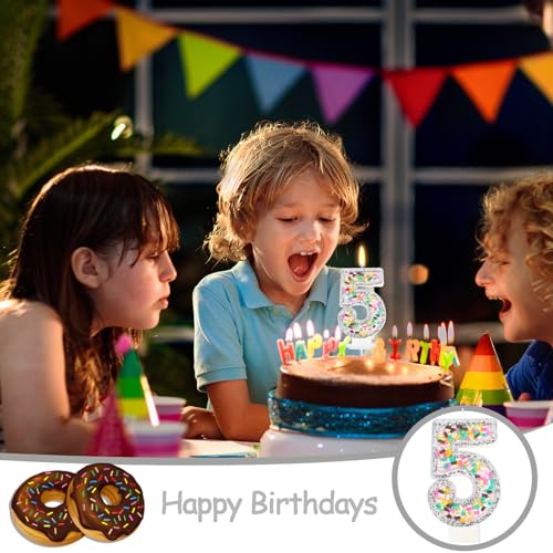 Number 5 Birthday Candles with Sprinkles - 3 Inch Party Decor
