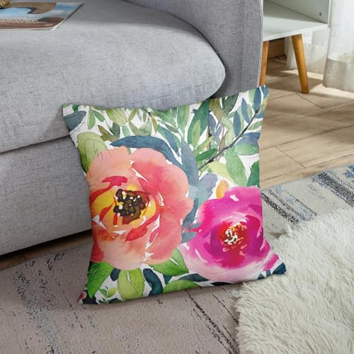 Emvency 20x20 Inch Boho Velvet Body Pillow Cover with Zipper - Pink Floral