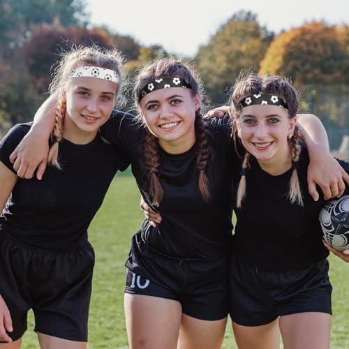 4 Pieces Girls Soccer Headbands Non-Slip Soccer Headband Adjustable No Slip Sport Head Band for Kids Football Hairband Elastic No Slip Sport Head Band for Kids (Black, White)