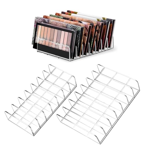 WECHENG 2 Pack Acrylic Makeup Palette Organizer - 7-Section Clear Holder for Vanity & Countertop