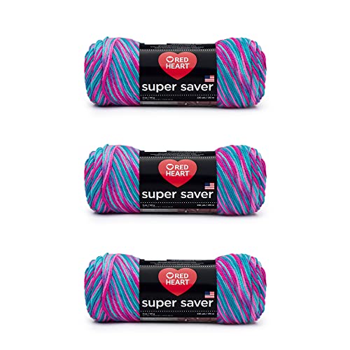 Red Heart Super Saver Yarn, Bonbon Print, Worsted Weight Size 4, 3-Pack
