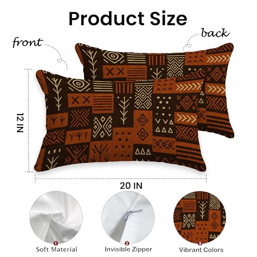 Boho Rustic African Pillow Covers 12x20 - Mud Cloth Design