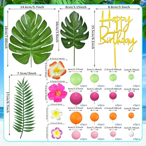 37pc Hawaiian Flower Cake Topper Set, Rose Orange Summer Party Decoration