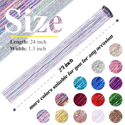 Rootoo Clip-In Hair Tinsel Extensions - 24 Inch Colorful Fairy Hair Glitter Strands