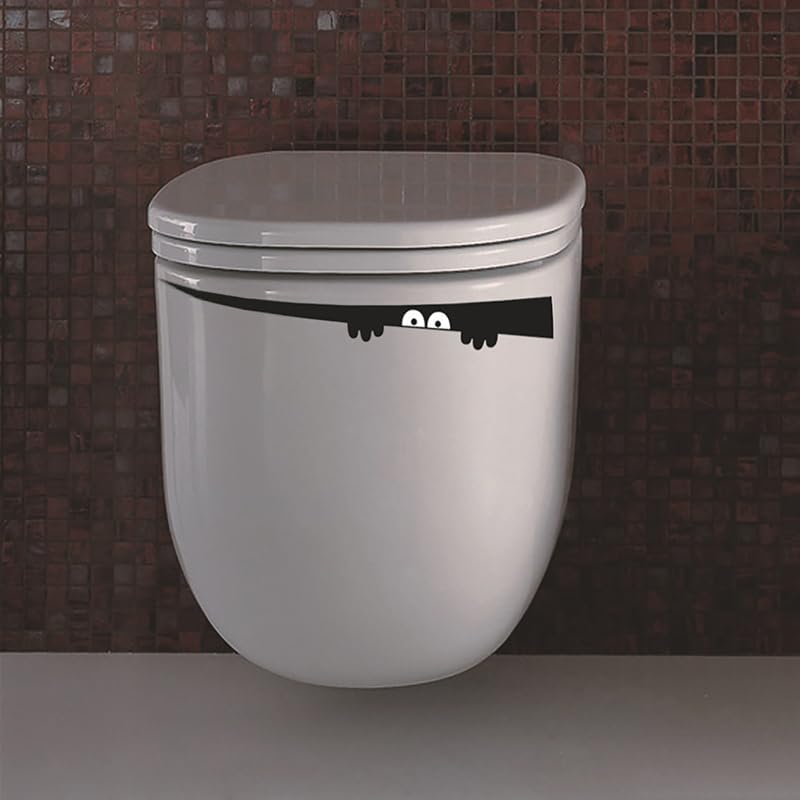 Black 3D Toilet Monster Peep Art Decal - Funny Bathroom Sticker