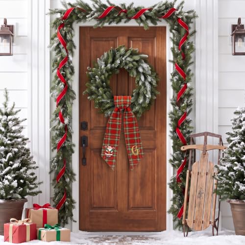 Christmas Wreath Sash with Embroidered Initial G - Holiday Door Decor, 55.91 Inches