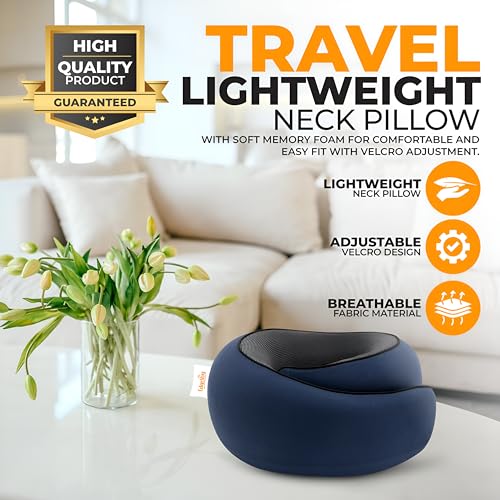 EdgeVoy Memory Foam Travel Neck Pillow - Ergonomic 360 Support, Navy Blue