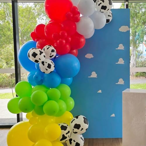 50pcs 12-Inch Multi-Color Balloon Set: Red, Blue, Yellow, Green, Cow & Cloud