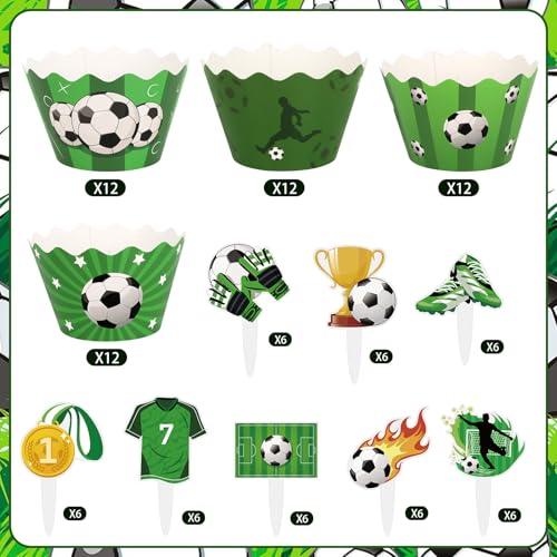 48 Pack Soccer Cupcake Toppers & Wrappers for Birthday Parties
