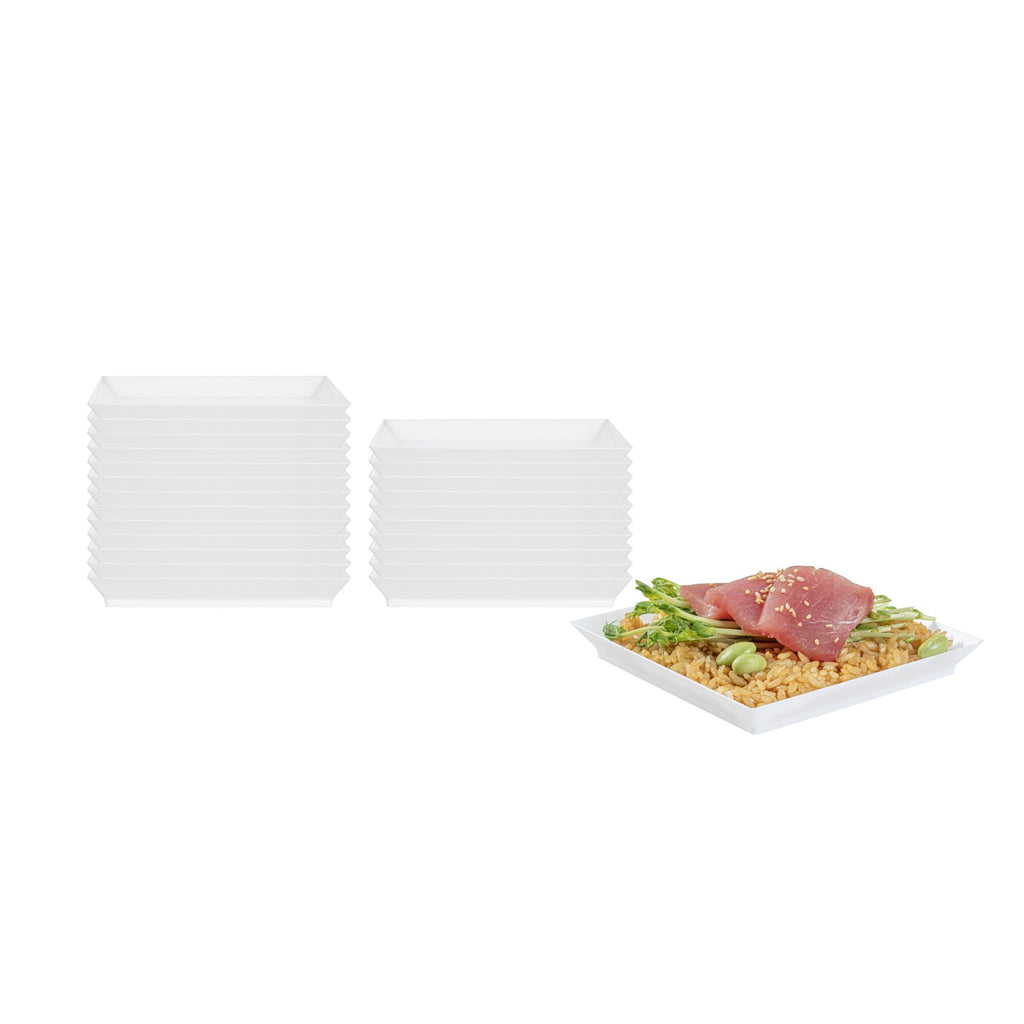 Restaurantware 5 x 5 Inch Mini Tasting Plates 100 Disposable Square Plastic Plates - Durable Stylish White Plastic Hors D'oeuvre Serving Plates For Desserts Or Appetizers At Parties