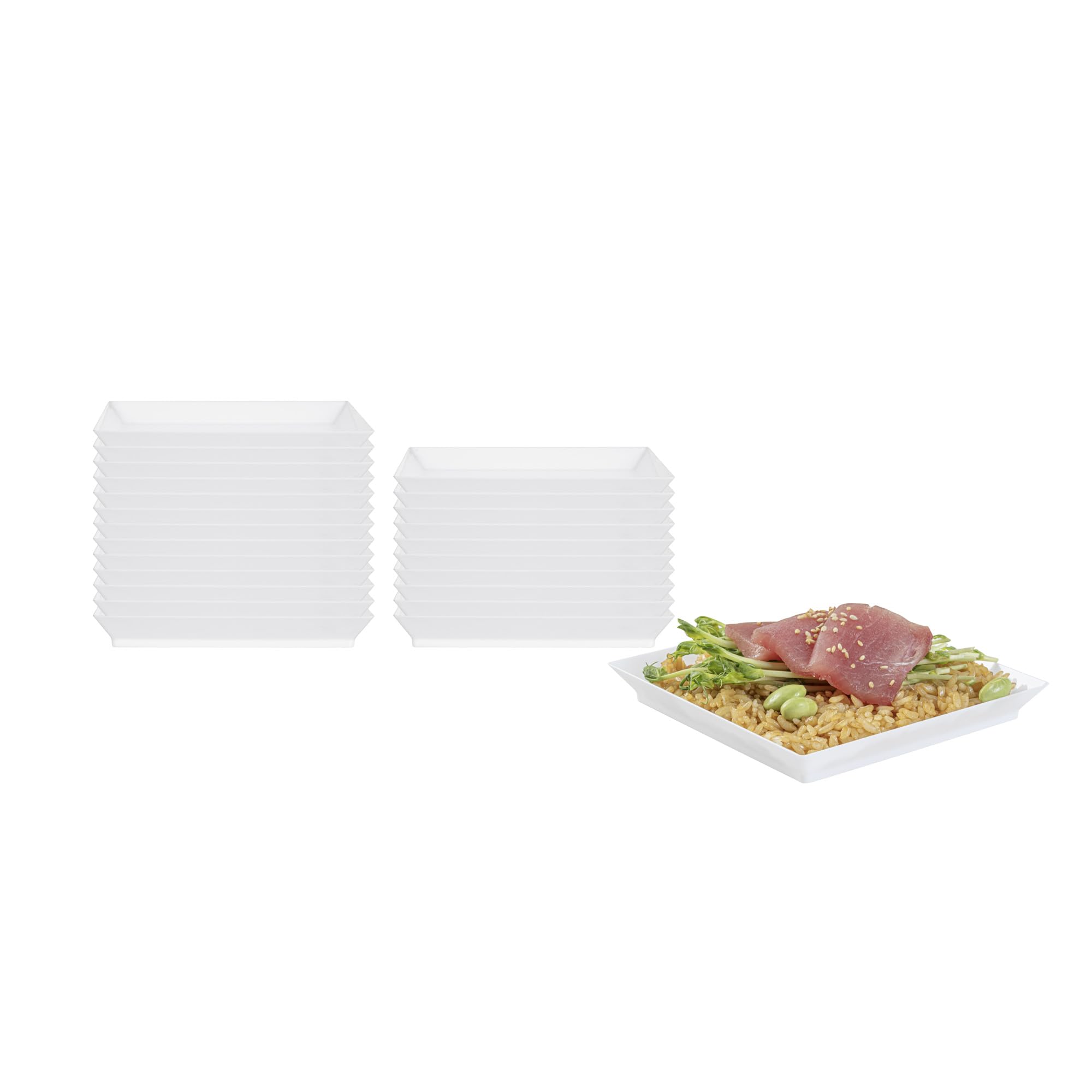 Restaurantware 5 x 5 Inch Mini Tasting Plates 100 Disposable Square Plastic Plates - Durable Stylish White Plastic Hors D'oeuvre Serving Plates For Desserts Or Appetizers At Parties