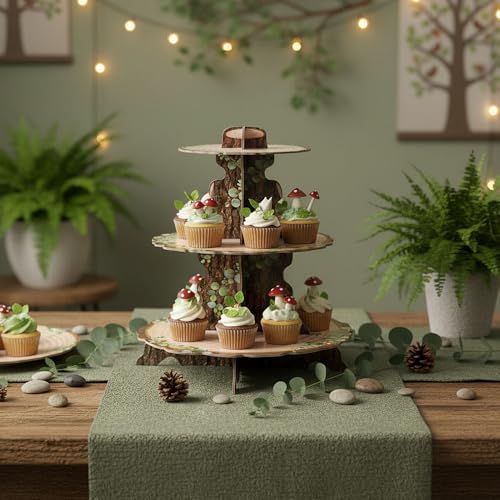 Woodland Cupcake Stand - 3-Tier Rustic Dessert Display for Baby Showers