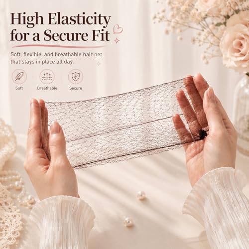 Invisible Hair Net Set for Ballet Buns (Brown, 20 Pcs with 50 U Pins)