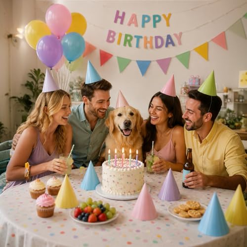 Pre-Assembled Pastel Party Hats for Adults - Birthday Celebration