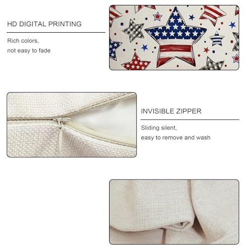 Blue American Star Pillow Covers - 2 Pack 12x20 Inch for 4th of July