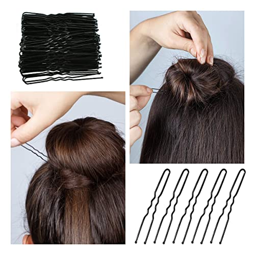 Black U Shaped Hair Pins 100 Pcs Heavy Duty Wave Hairgrips with Box