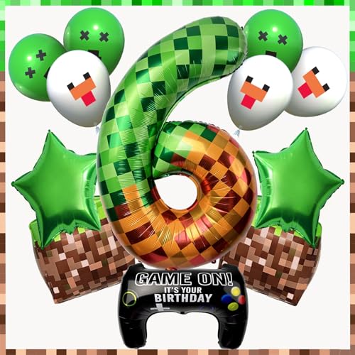 40-Inch Green Pixel Miner Balloon Set - 12Pcs Video Game Party Decorations