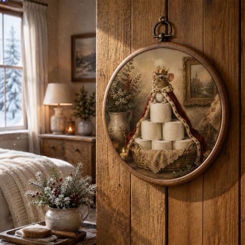 Christmas Mouse Wall Art - 10x10 Inch Round Framed Bathroom Decor - ChenCraty Variation
