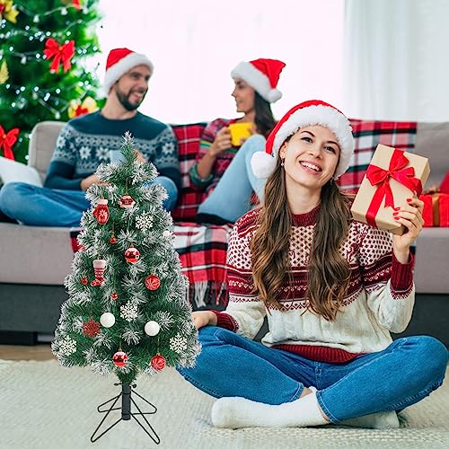 Mini Artificial Christmas Tree 2Ft with Snow Flocking, Green Xmas Tree with Metal Stand