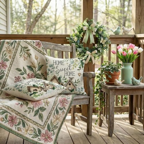 GEEORY Spring Home Sweet Home Pillow Covers Set of 2, Green, 18x18