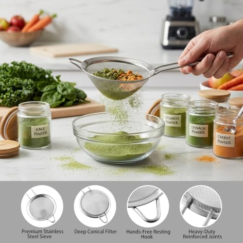 OLULU 9-Pack Stainless Steel Fine Mesh Strainer Set – 3.2-Inch Mini Strainers