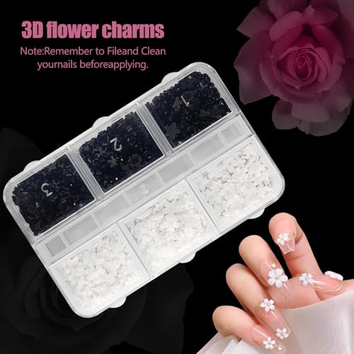 3D Acrylic Flower Nail Charms with Rhinestones - 600+ Pcs Mixed Colors