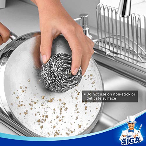 MR.SIGA Stainless Steel Scourer Pack of 6 – Heavy Duty Steel Wool Scrubbers for Pots & Pans
