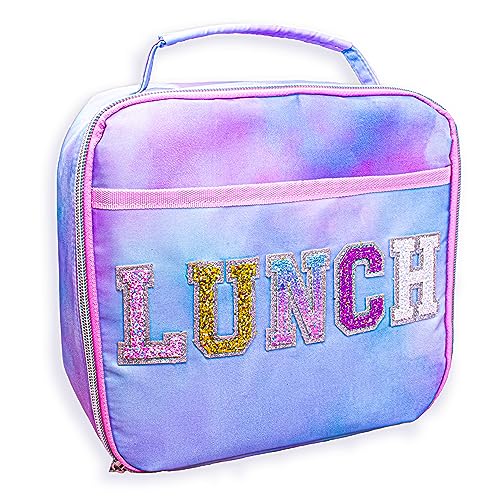 FROG SAC Girls Tie Dye Lunch Bag - Insulated & Glitter Varsity Patch
