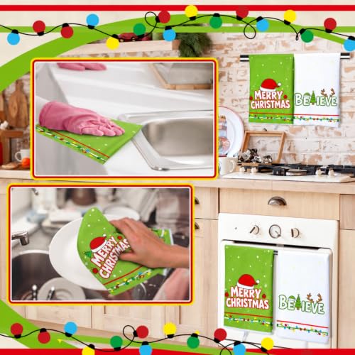 Christmas Kitchen Towels Set - Lime Green Holiday Dish Towels 6 Pack
