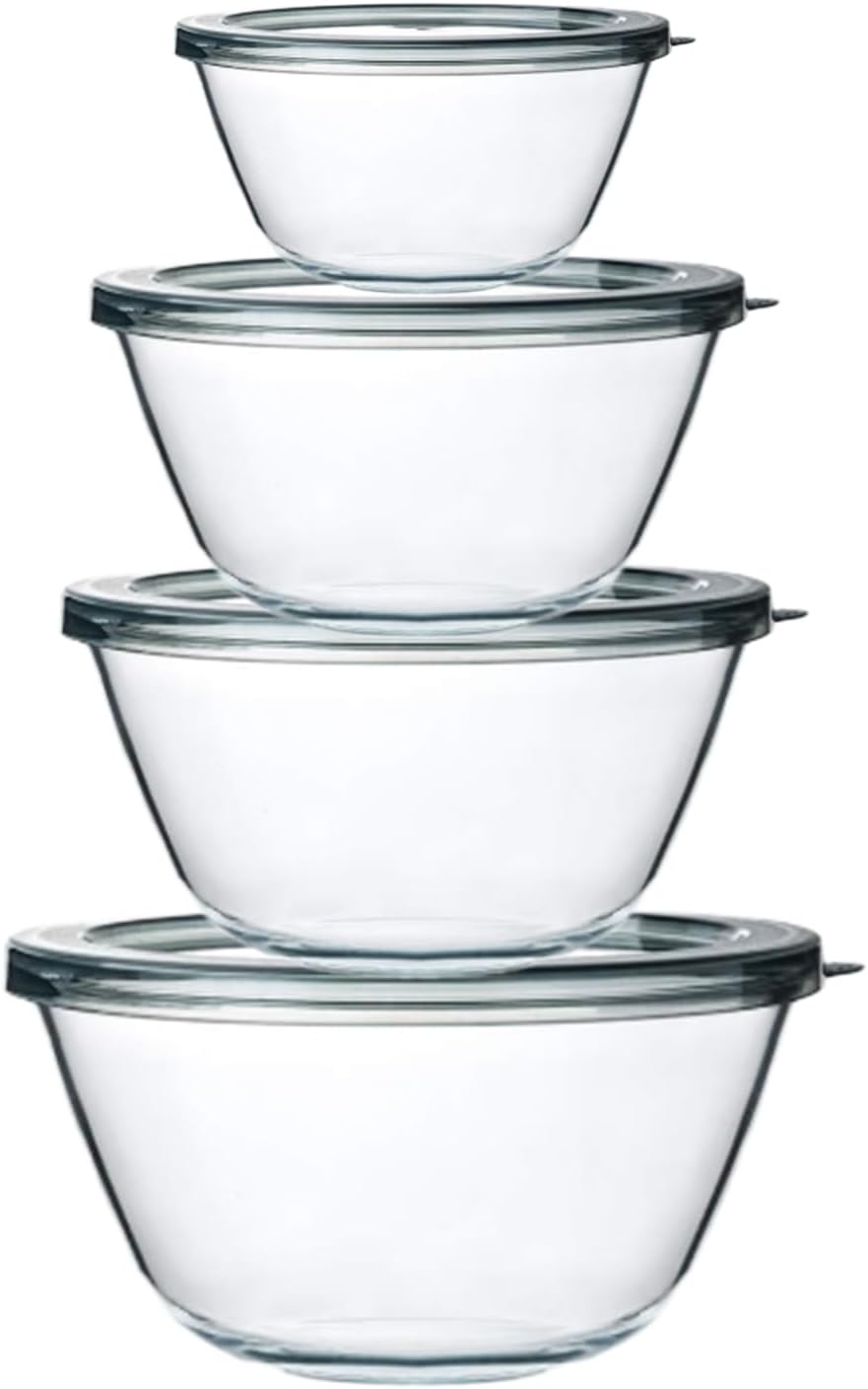 MCIRCO Glass Mixing Bowls Set - 4 Nesting Bowls with Lids for Meal Prep & Food Storage | BPA-Free, 0.8-4.8 Qt