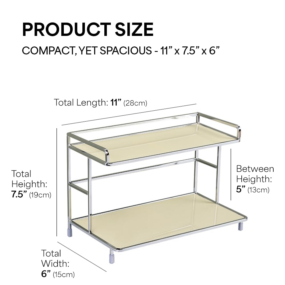 Ordinique 2-Tier Metal Countertop Storage Rack for Perfume, Cosmetics, Makeup, Skincare, and Bathroom Vanity Organizer (Cream)
