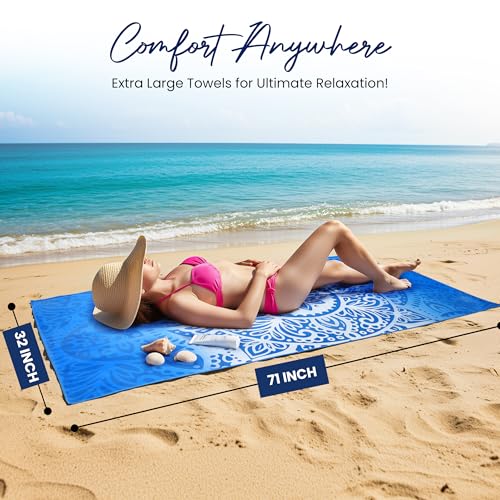 Utopia Towels Microfiber Beach Towel, Pacific Bloom, 32x71 Inch Sand-Free