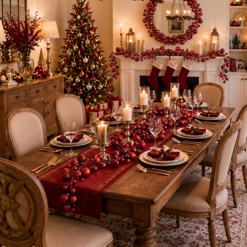 Burgundy Christmas Ball Ornament Garland 9 ft - Set of 2
