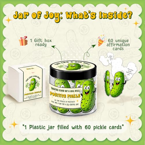 Kilyhome Pickle Jar with 60 Daily Affirmation Cards - Funny Gift for Teens