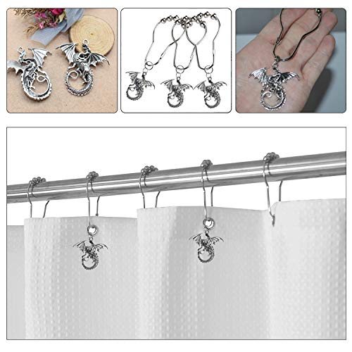 Silver Dragon Shower Curtain Hooks - Set of 12 Decorative Stainless Steel