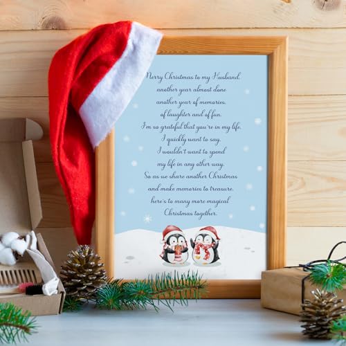 Penguin Christmas Card for Husband – Cute Romantic Xmas Card with Envelope