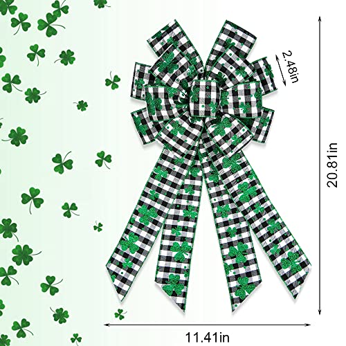 Hying Large St. Patrick's Day Buffalo Plaid Wreath Bow with Shamrock