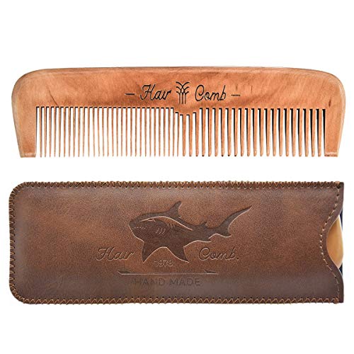 Beard Power Wooden Hair and Beard Comb with Leather Travel Case