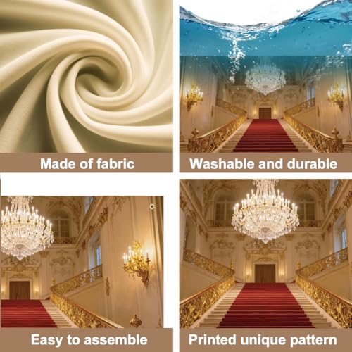 WADORN Luxury Palace Party Backdrop 4.3x6.6Ft Golden Chandelier Photography Background