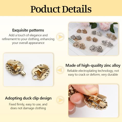 Qoncosy Antique Vintage 8PCS Sweater Clips for Cardigans & Dresses - Retro Cinch Set