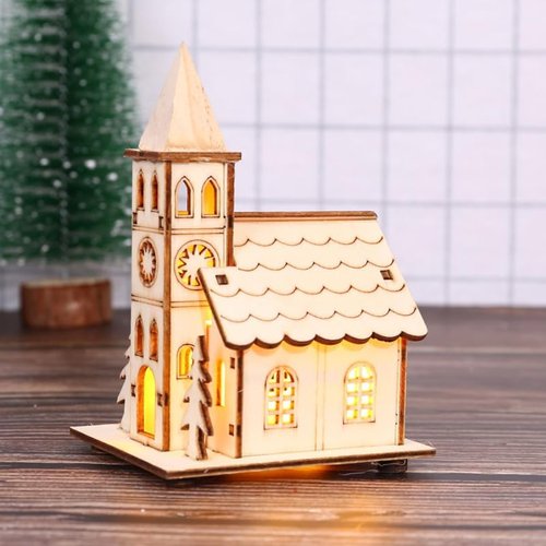BESPORTBLE Christmas Village House - LED Light-Up Rustic Church Ornament | Beige Winter Decoration