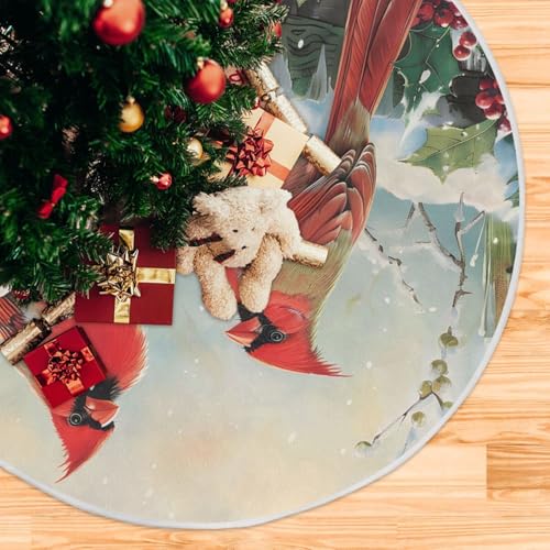 Large 48-Inch Christmas Tree Skirt with Red Cardinals - ZOEO