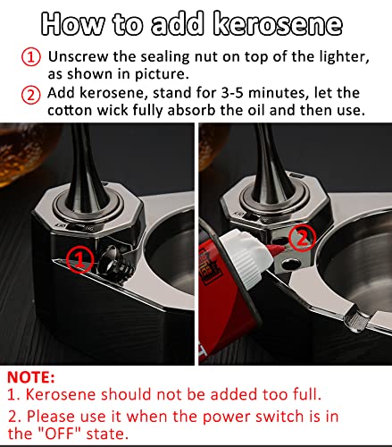 Black Stainless Steel Cigarette Ashtray with Refillable Match Lighter - Gift for Men